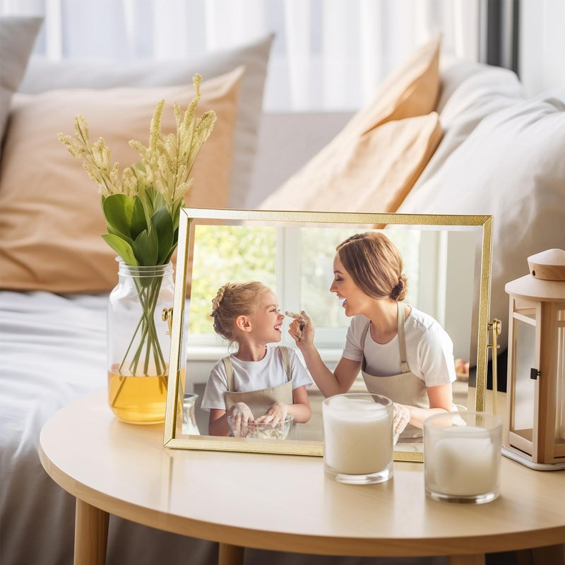 AceList 8x10 Picture Frame Set of 3 for 6x8 Photo - Gold Metal Floating Photo Frame with Glass Cover - 8x10 Frame Gold Picture Frame - Floating Frame for Tabletop Display Horizontally - Image 2